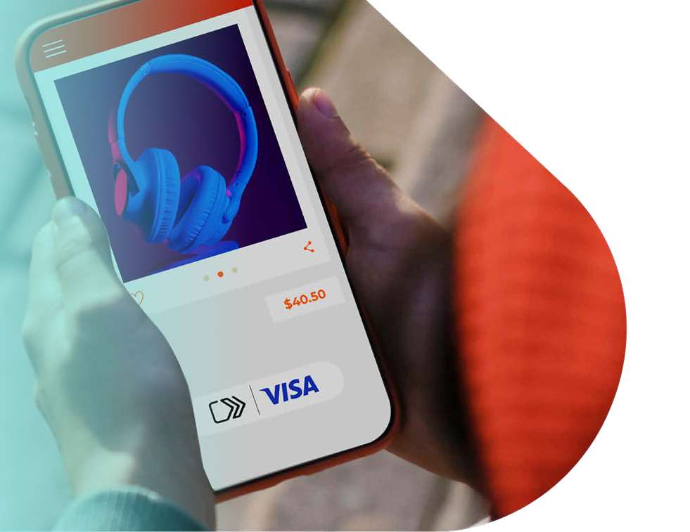 Teléfono mostrando compra con Click to Pay